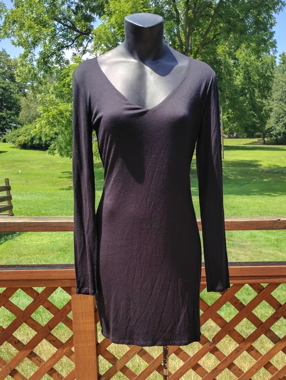 Wasabi + Mine Black Long Sleeve V Neck Bodycon Dress Size Small